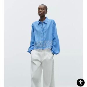 NWT Zara Striped Embroidered Eyelet shirt